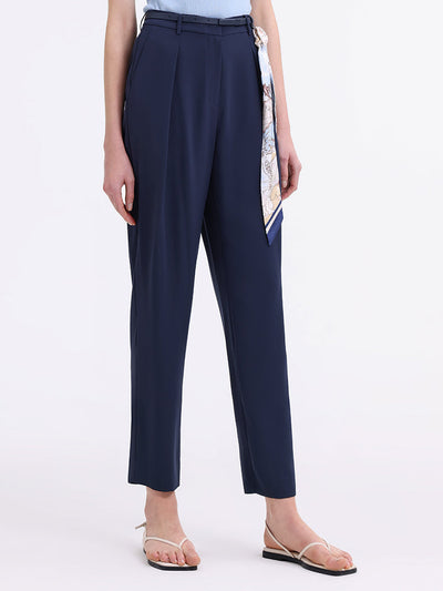 Triacetate Tapered Pants With Belt And Silk Scarf