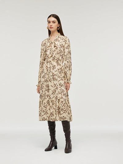 19 Momme Mulberry Silk Floral Printed Women Midi Dress