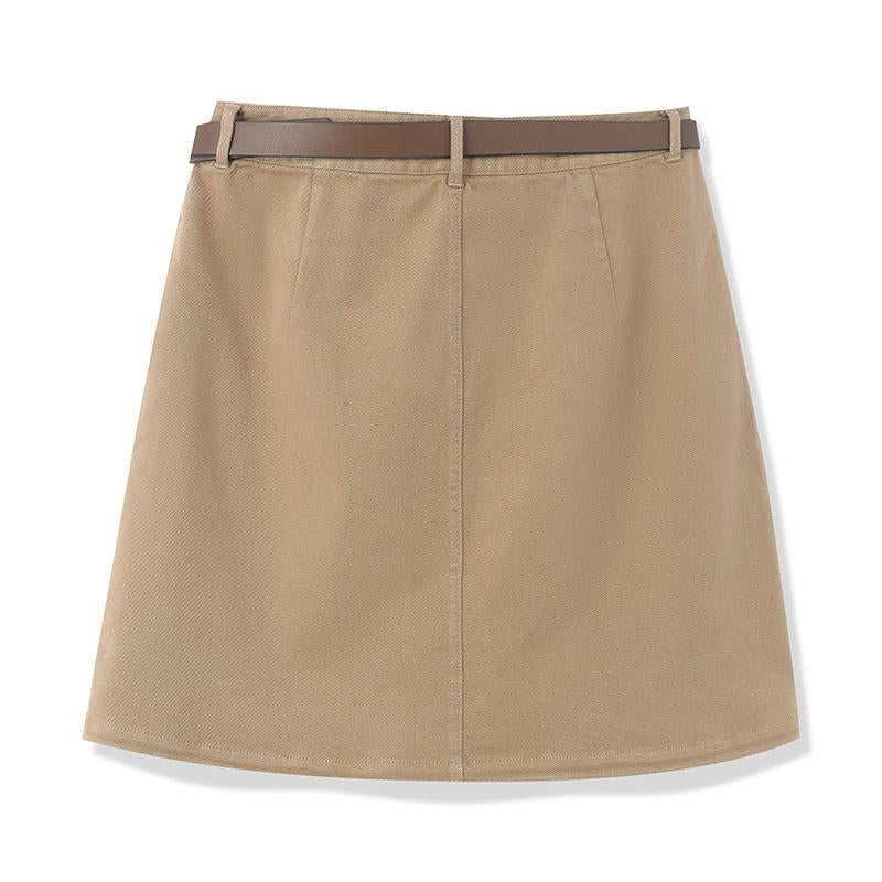 Camel A-Line Mini Skirt With Belt