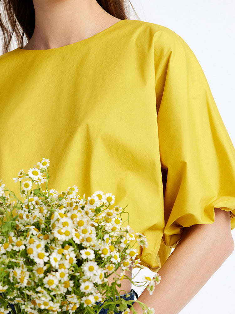 Yellow Crop Round Neck Blouse