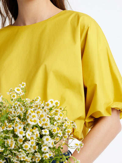 Yellow Crop Round Neck Blouse