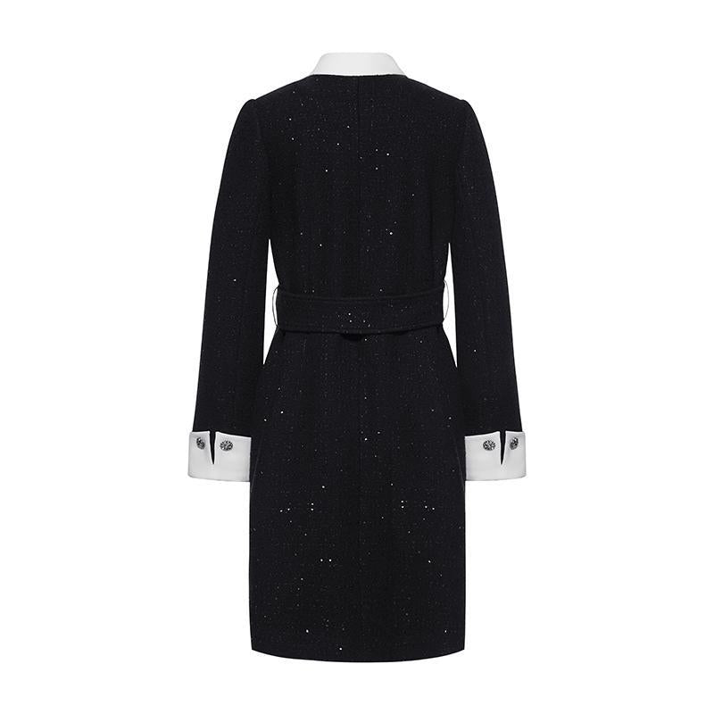 Removable Collar Tweed Waist-cinching Woolen Dress