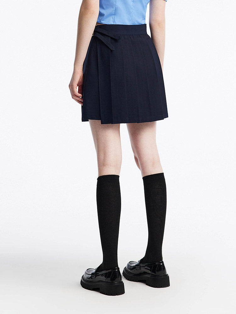 Navy Blue Reversible Style Pleated Skort