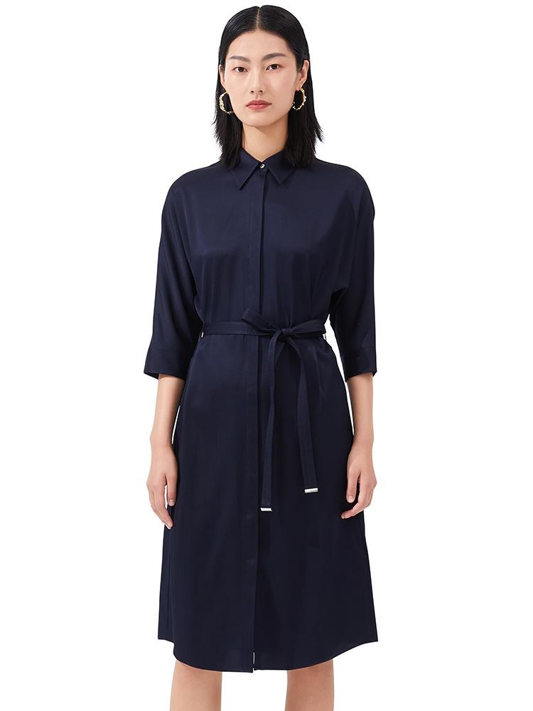 Silk Gathered Waist Women Shirt Dress