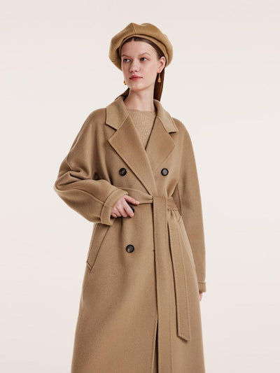 Pure Cashmere Double-Breasted Women Coat With Beret