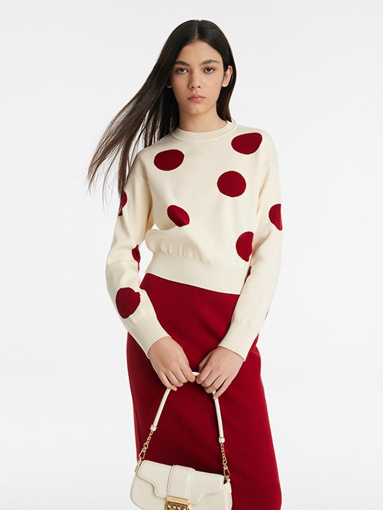 Tencel Wool Polka Dot Sweater And Half Skirt Two-Piece Set