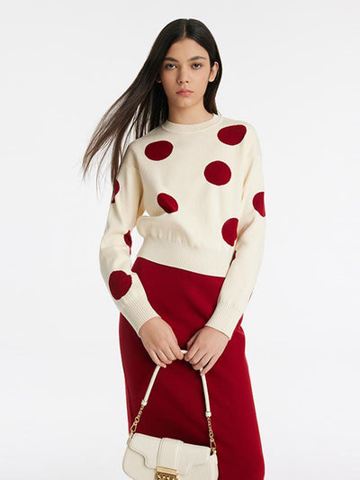 Tencel Wool Polka Dot Sweater And Half Skirt Two-Piece Set