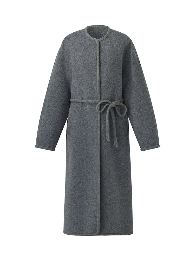 Alpaca Wool Women Overcoat With Knit Belt