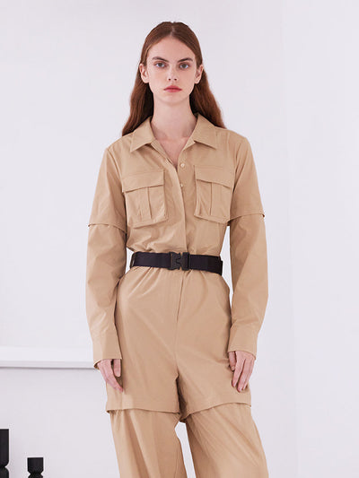 Khaki Detachable Stretchy Women Jumpsuit