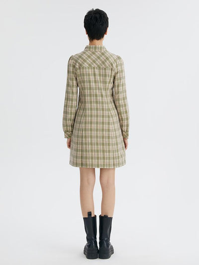 Gathered Waist Plaid Mini Dress