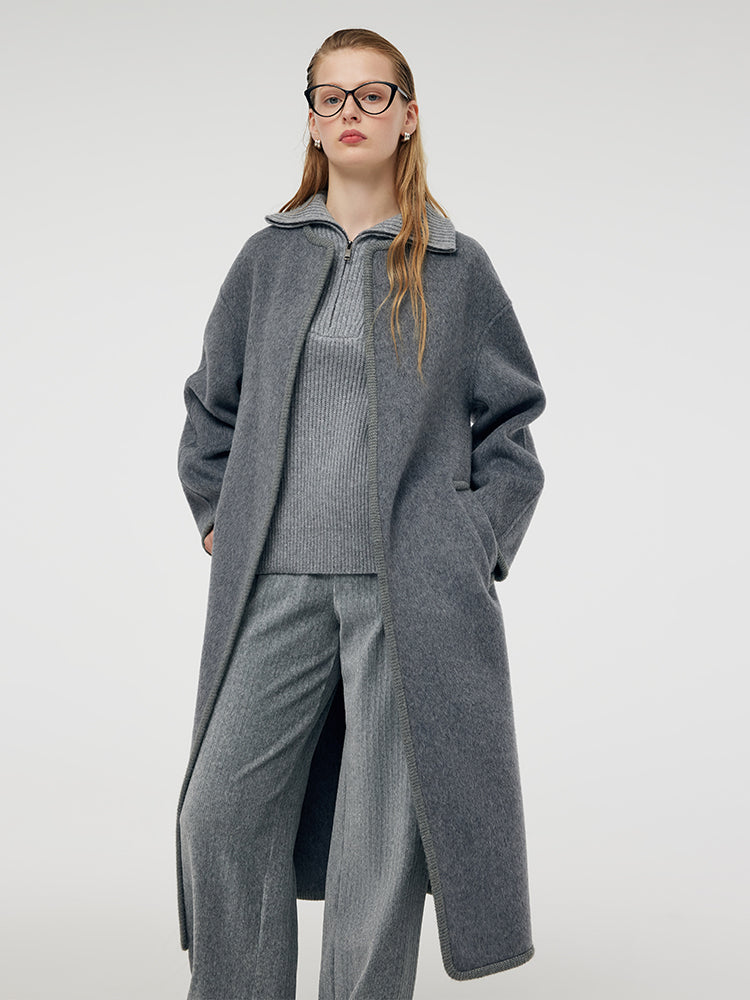 Alpaca Wool Women Overcoat With Knit Belt