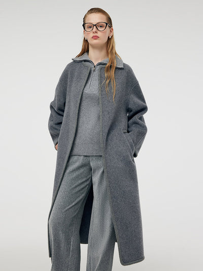 Alpaca Wool Women Overcoat With Knit Belt