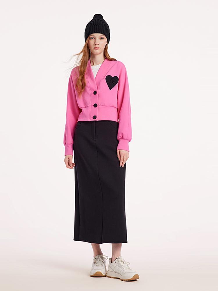 Pink Air Layer Heart Crop Women Jacket