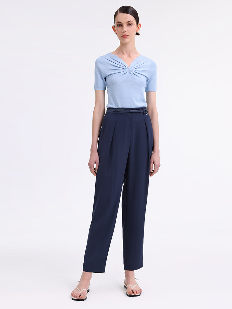 Triacetate Tapered Pants With Belt And Silk Scarf