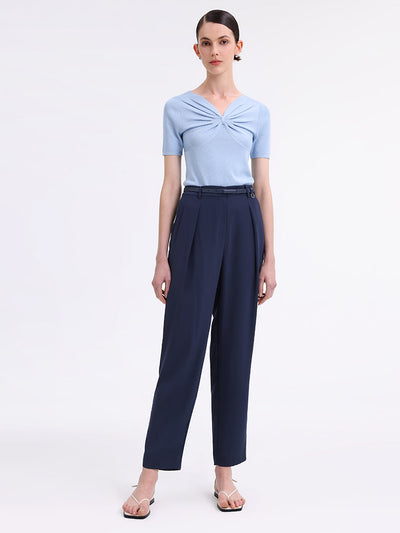 Triacetate Tapered Pants With Belt And Silk Scarf