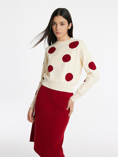 Tencel Wool Polka Dot Sweater And Half Skirt Two-Piece Set