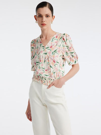 Silk Floral Loose Women Blouse