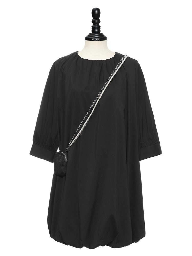 Oversized Round Neck Three Quarter Sleeve Mini Dress With Bag