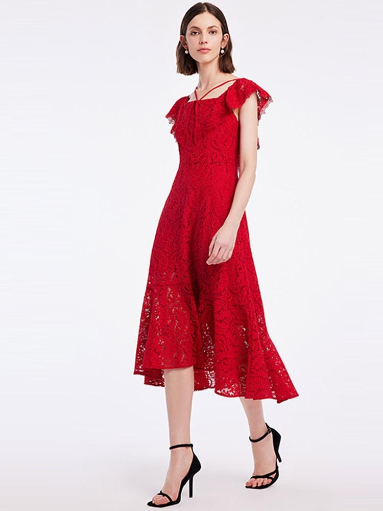 Hollow Lace Midi Dress