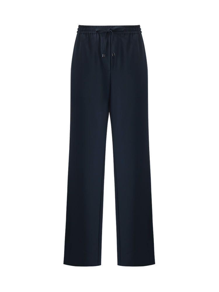 Contrast Trim Straight Women Pants With Elastic Waistband