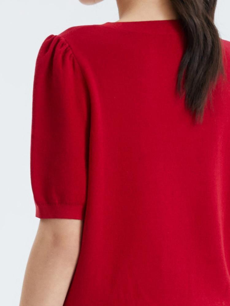 Red V-neck Detachable Bowknot Knit Top