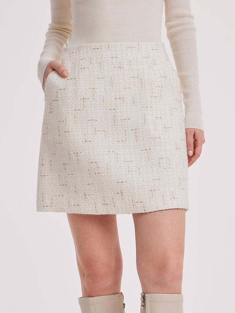 White A-Line Tweed Mini Skirt