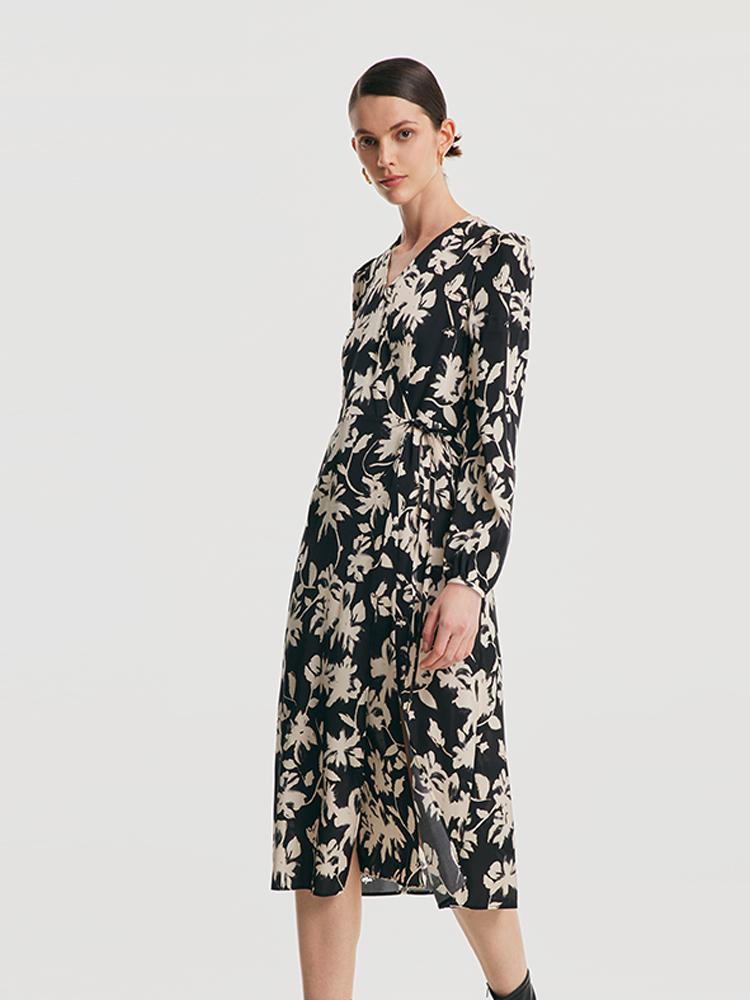 19 Momme Stretch Silk Printed Tea Break Midi Dress