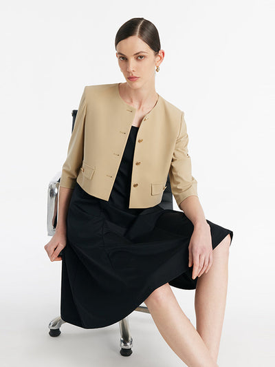 Single-Breasted Crop Jacket And Vest Dress Two-Piece Set