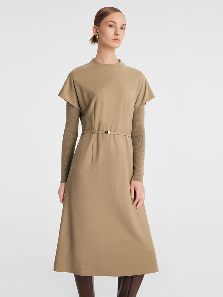 Cashmere And Woolen Double-Layer Pieces Midi Dress