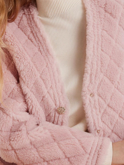 Pink Velour Short Coat With Bag