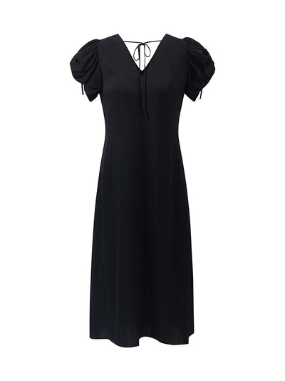 19 Momme Mulberry Silk Drawstring Sleeves Women Midi Dress