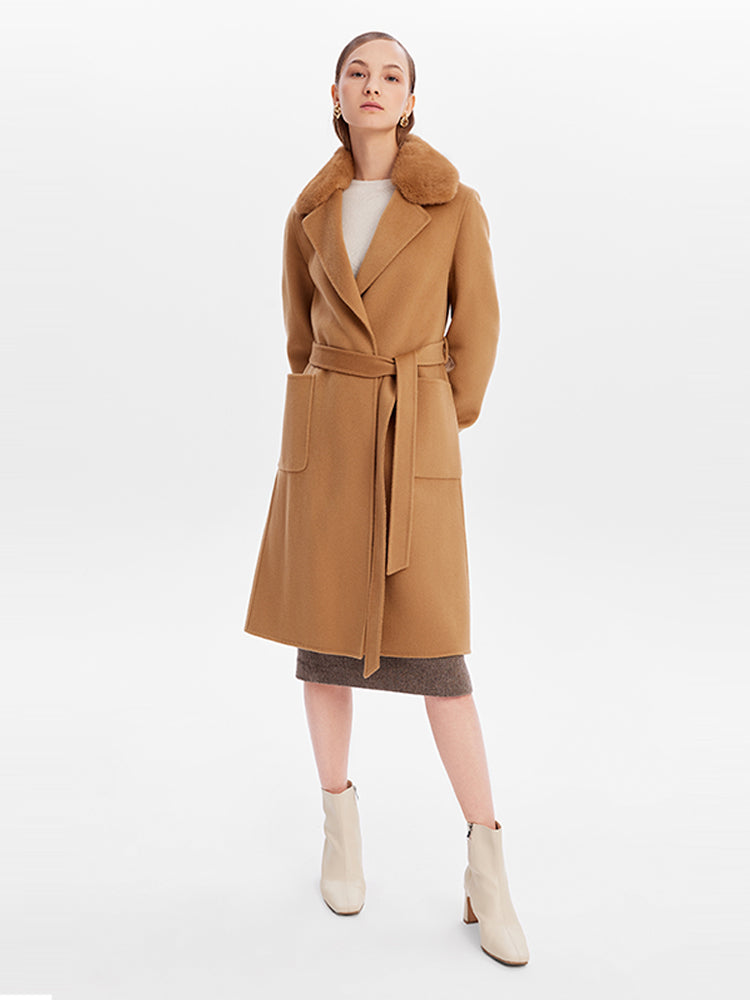 Removable Mink Fur Collar Cashmere Coat