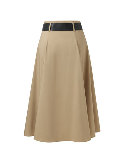 A-Line Women Pleated Midi Skirt With Belt