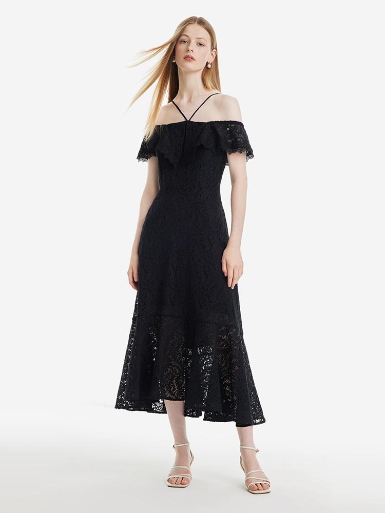 Hollow Lace Midi Dress