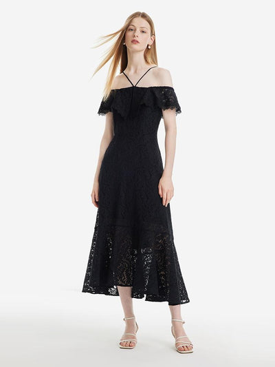 Hollow Lace Midi Dress