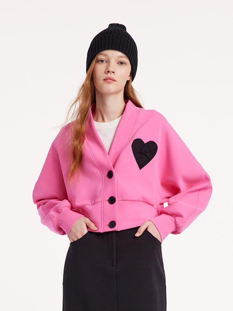 Pink Air Layer Heart Crop Women Jacket