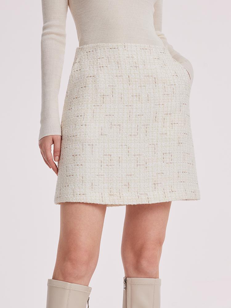 White A-Line Tweed Mini Skirt