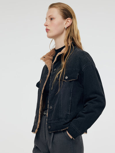 Denim Stand Collar Women Jacket