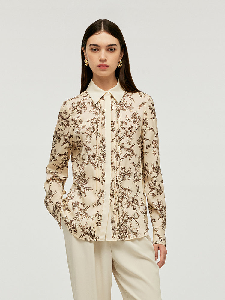 19 Momme Mulberry Silk Floral Printed Lapel Women Shirt