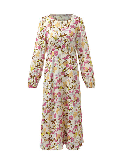 19 Momme Mulberry Silk Floral Printed Women Midi Dress