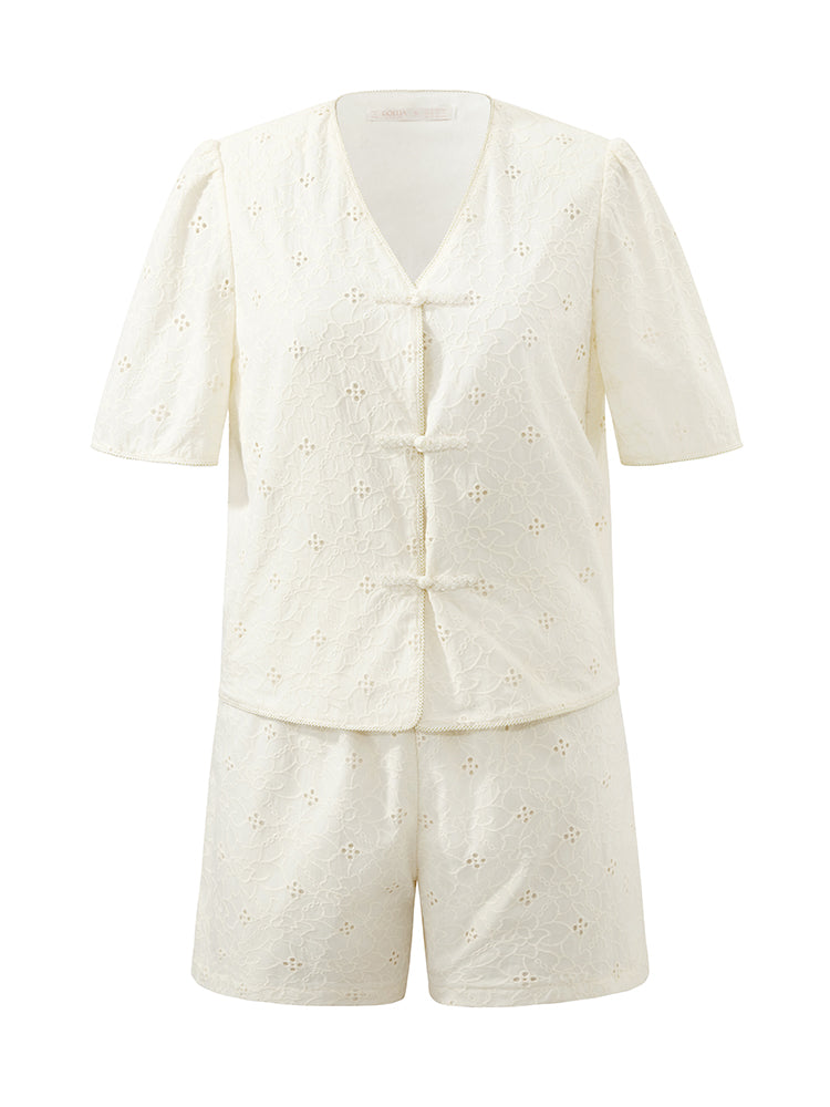 New Chinese-Style Embroidered Top And Shorts Two-Piece Set