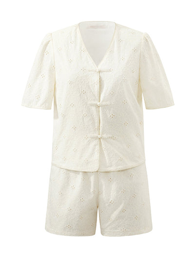 New Chinese-Style Embroidered Top And Shorts Two-Piece Set