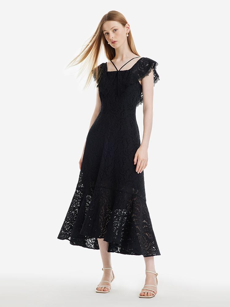 Hollow Lace Midi Dress