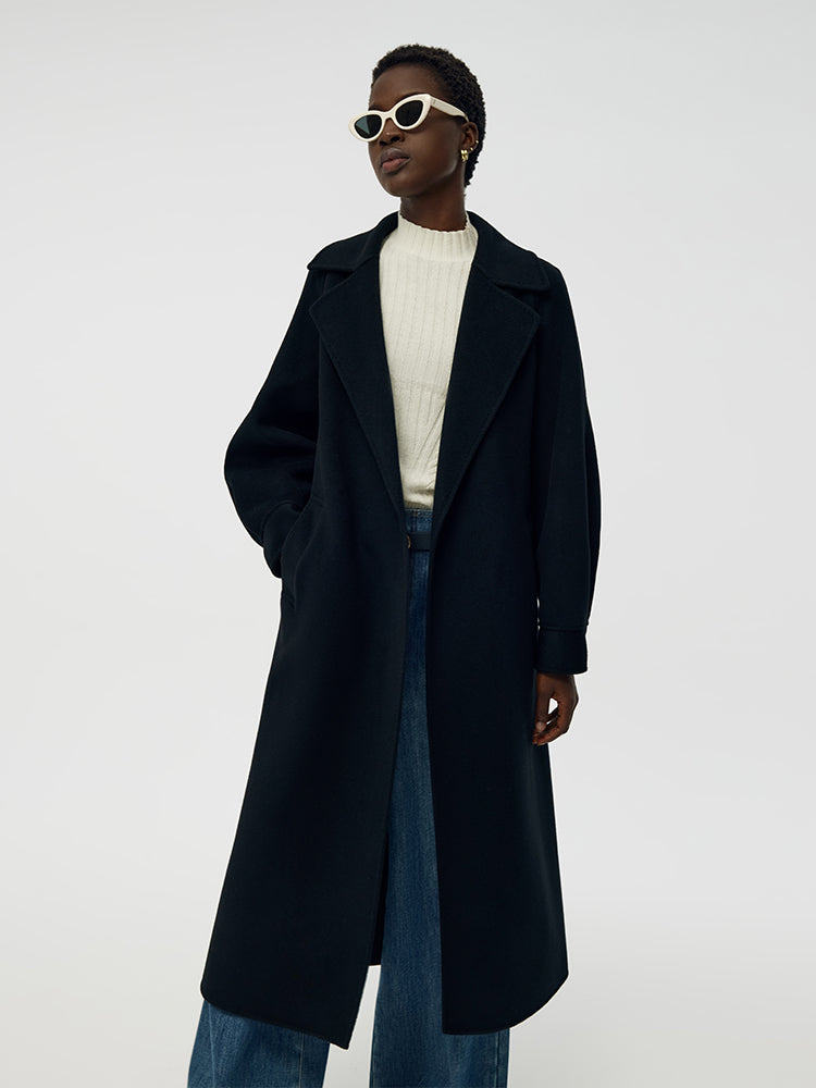 Cashmere Wool Double-Faced Longline Women Wrap Overcoat