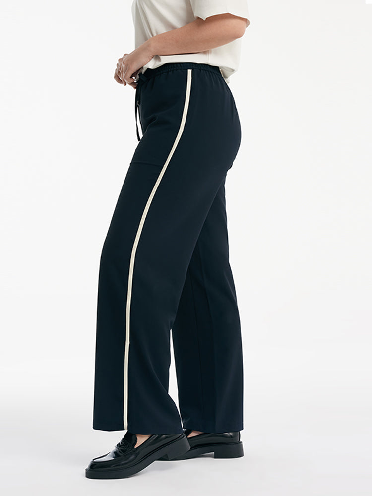 Contrast Trim Straight Women Pants With Elastic Waistband