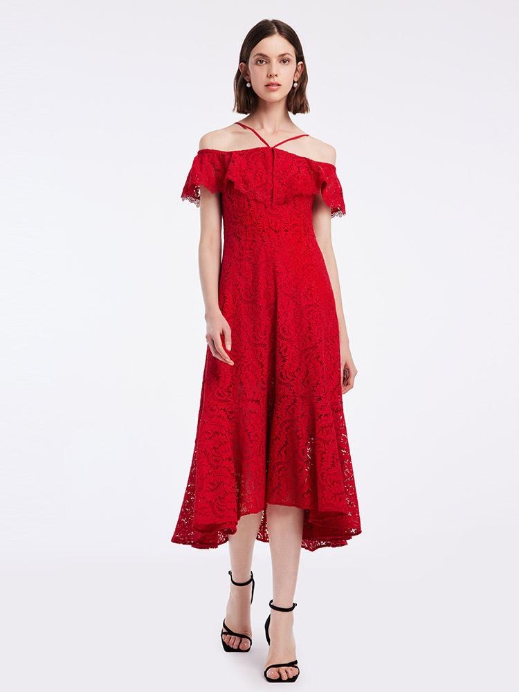 Hollow Lace Midi Dress