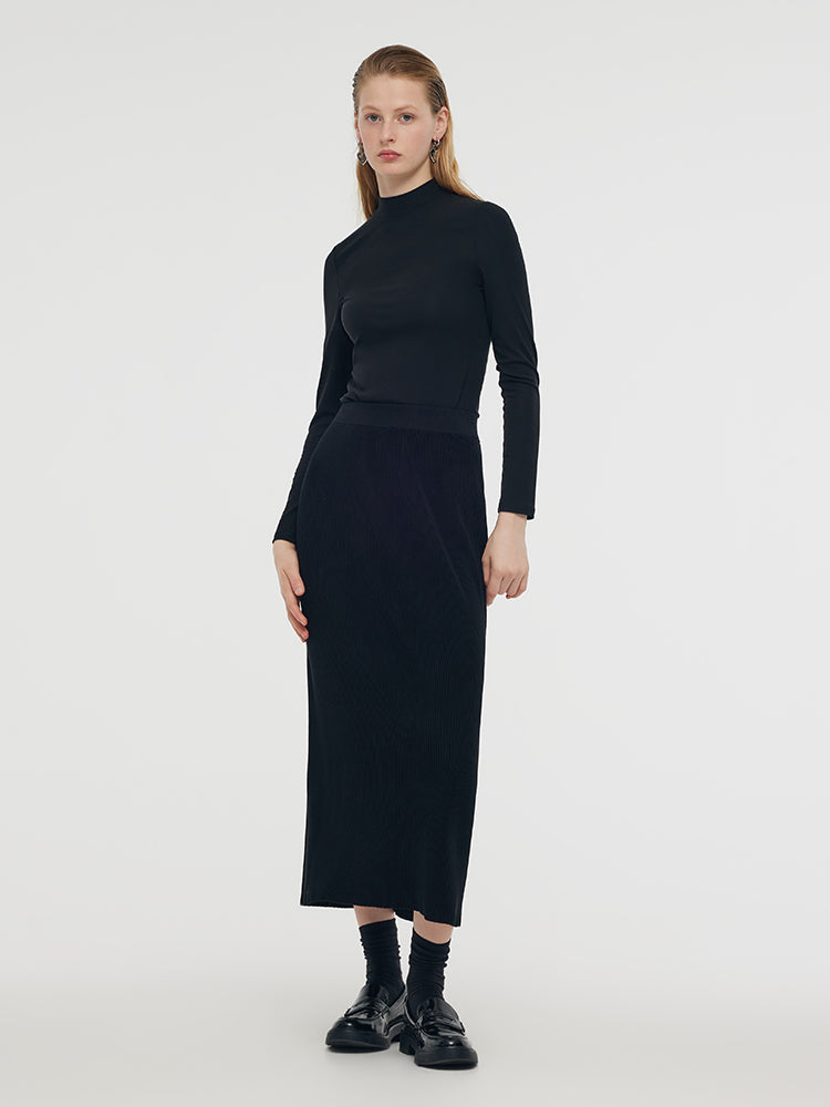 Tencel Stretch Knitted Women Midi Skirt