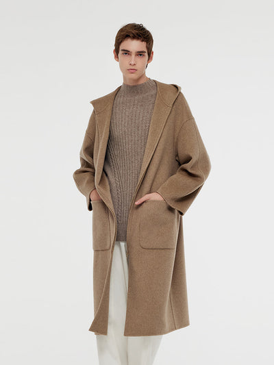 100% Cashmere Hooded Unisex Overcoat