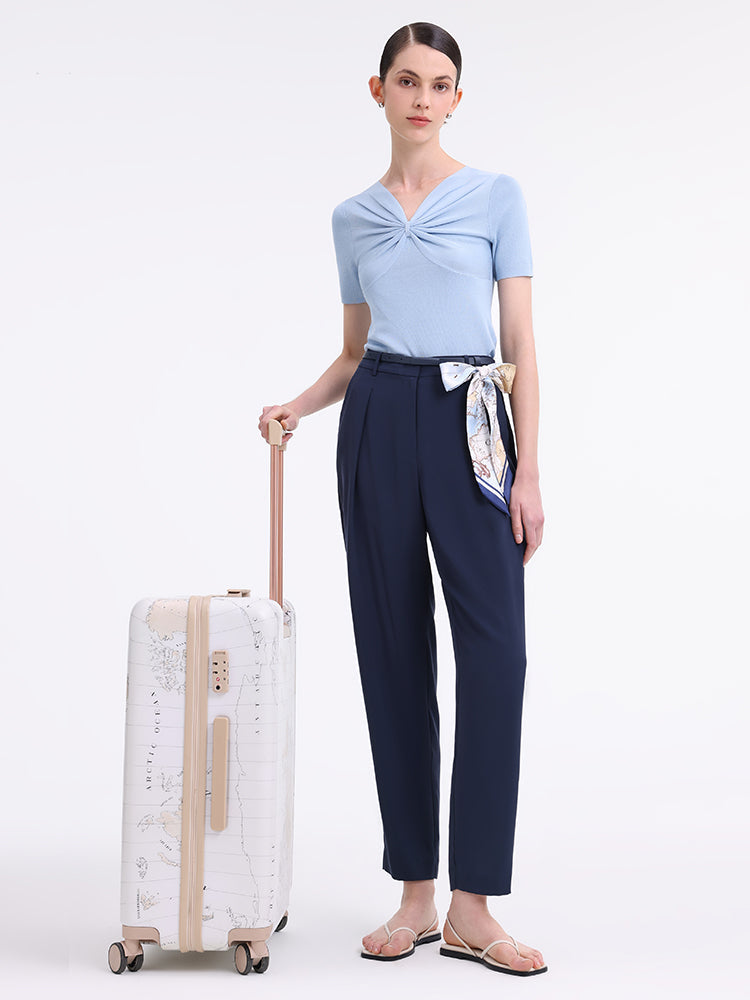 Triacetate Tapered Pants With Belt And Silk Scarf