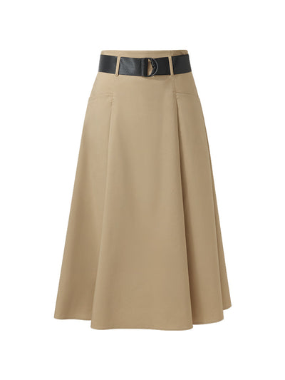 A-Line Women Pleated Midi Skirt With Belt